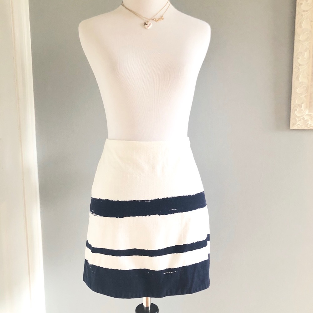 J. Crew White & Navy Cotton Mini Skirt